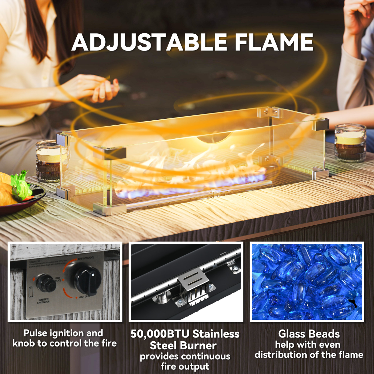 50,000 BTU Gas Fire Pit Table with Cover - Elegant Dark Grey Design