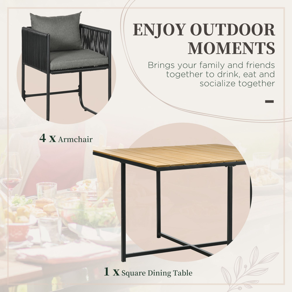 5-Piece Rattan Dining Set - Space-Saving 4-Seater Cube Design