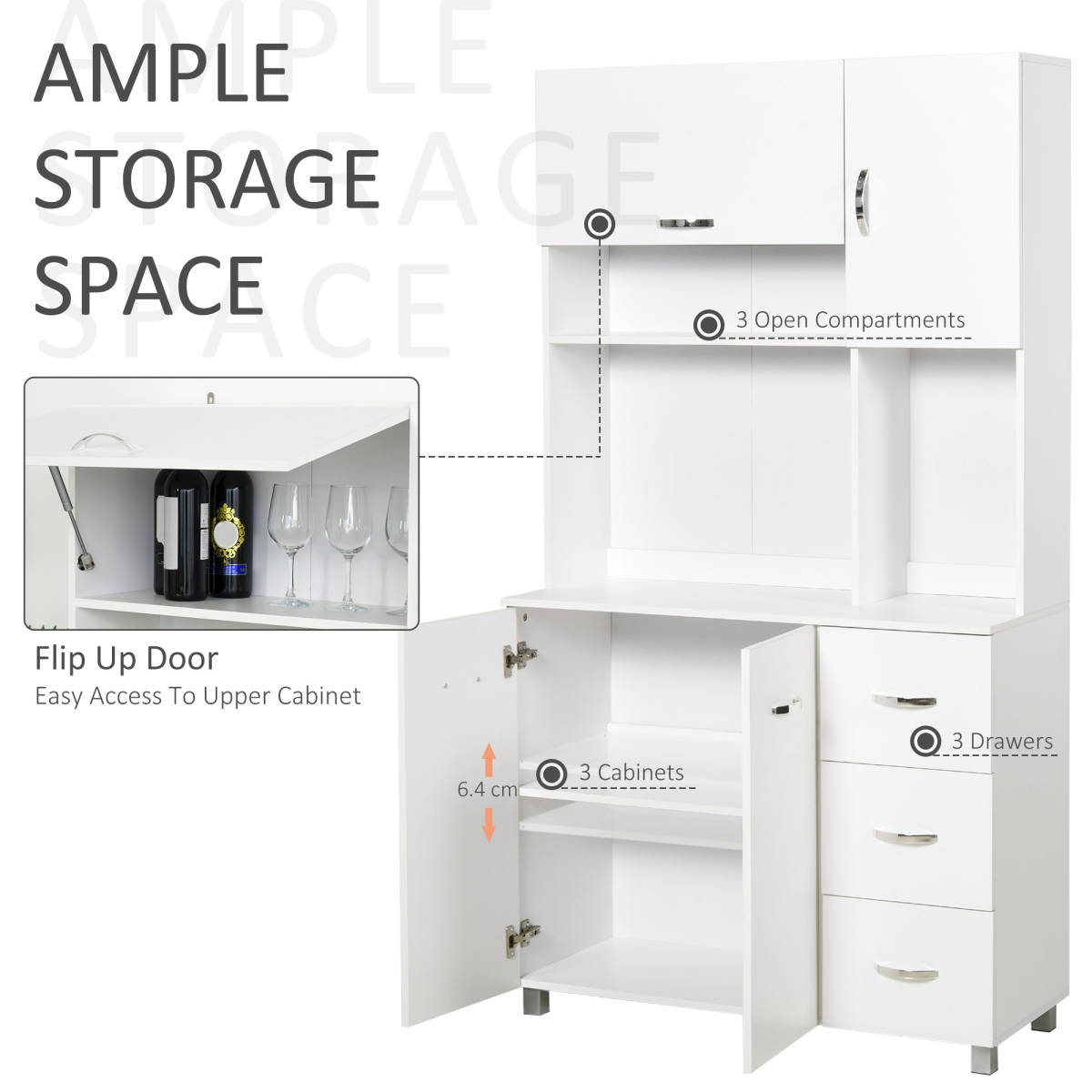 Versatile Freestanding Kitchen Storage Cabinet with Adjustable Shelves & Drawers
