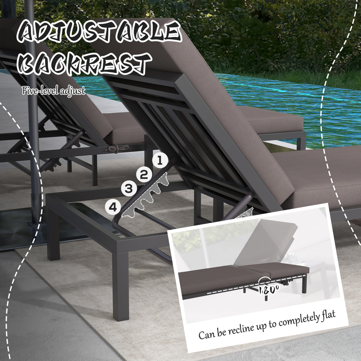 3-Piece PE Rattan Lounge Set - Aluminum Frame Grey Recliners