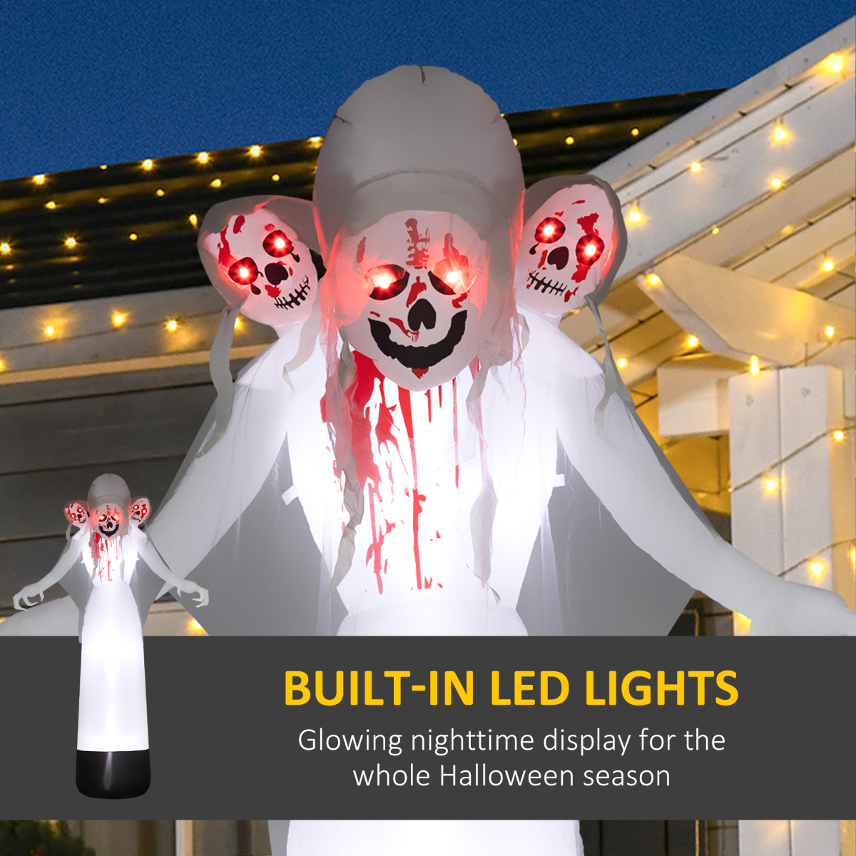 8.9ft Tall Halloween Inflatable Three-Head Witch Ghost
