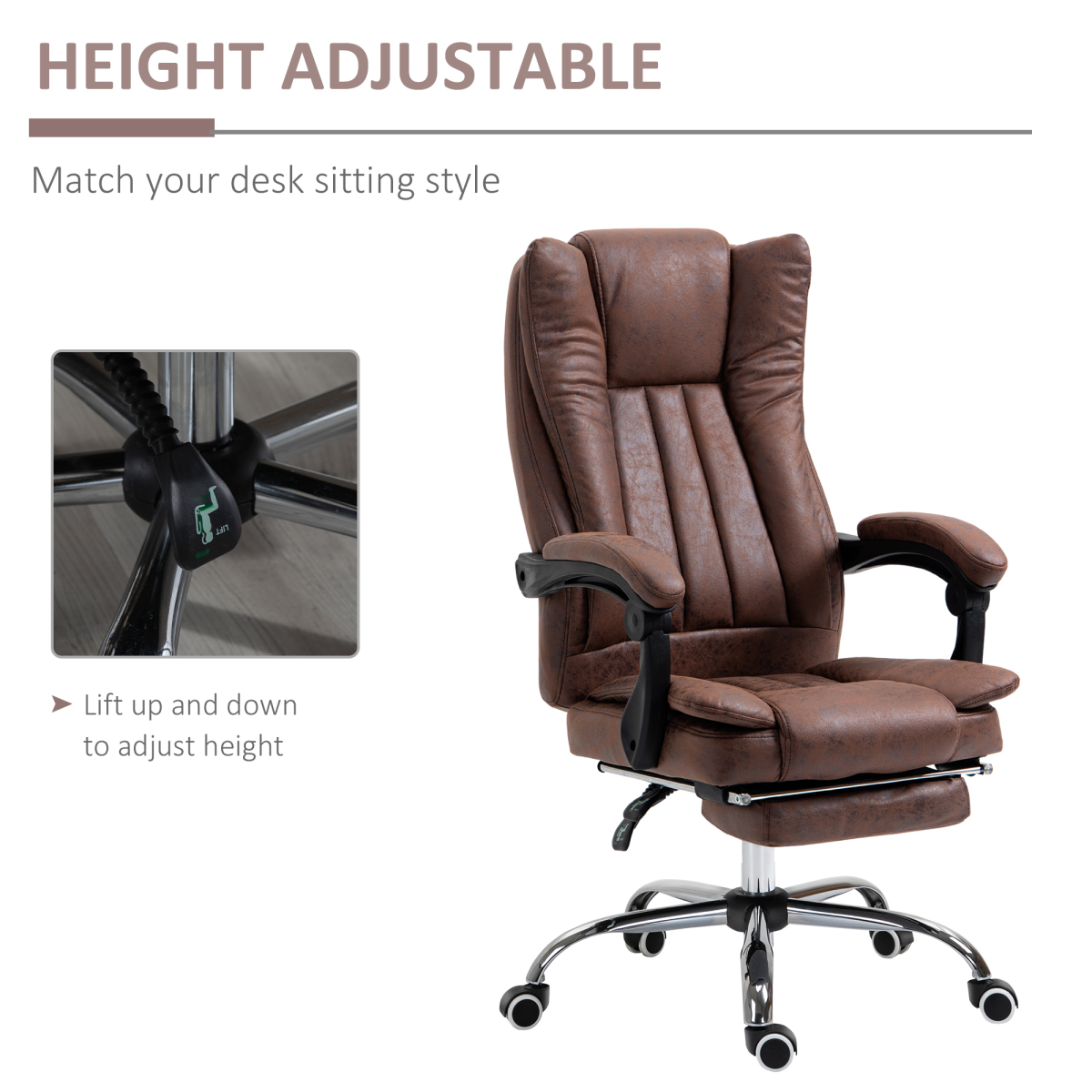 Executive Office Chair with Footrest and Armrests - Brown
