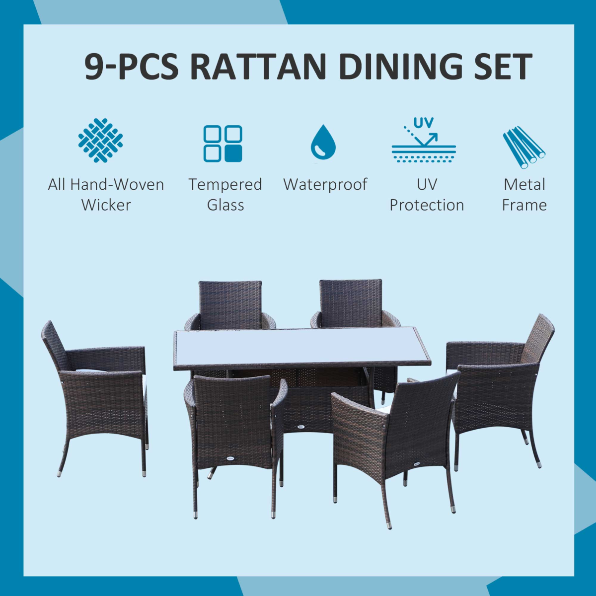 7-Piece Rattan Garden Dining Set - Rectangular Table & Chairs