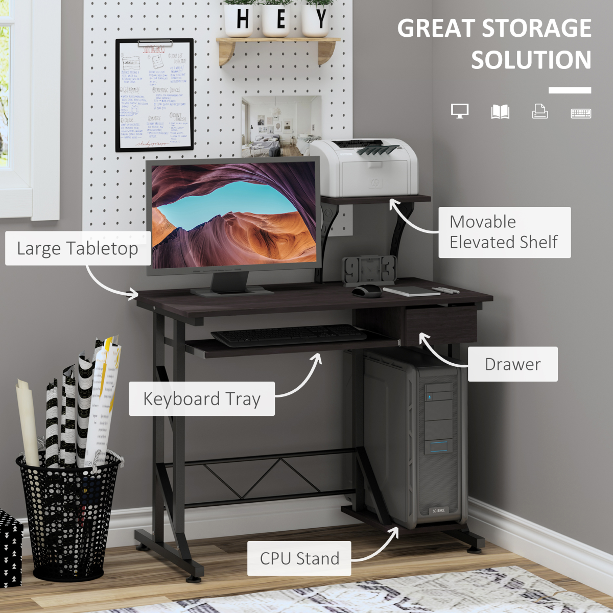 Compact & Stylish Home Office Desk with Sliding Tray, Storage & Stability