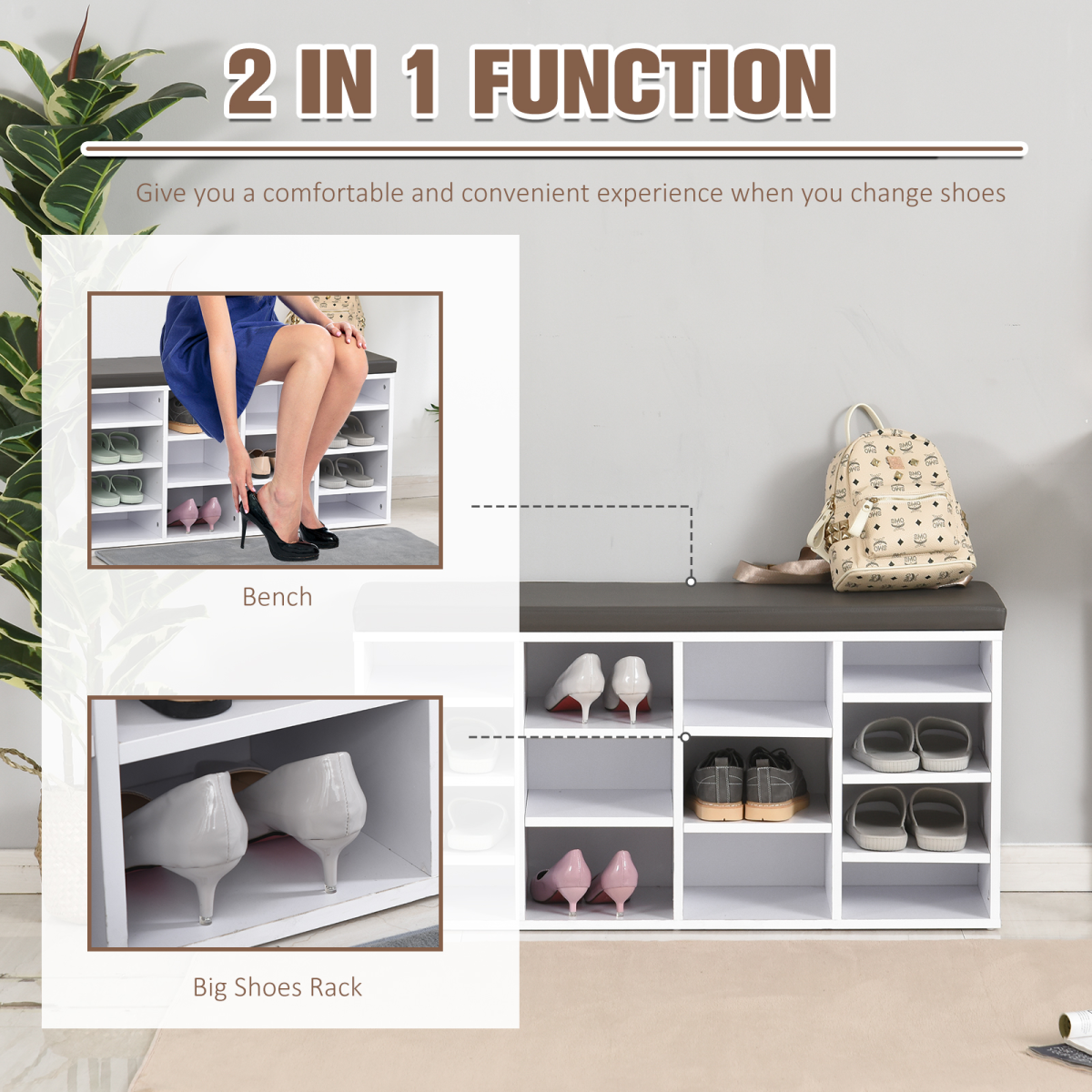 Stylish PU Leather 14-Compartment Shoe Storage Bench for Ultimate Organization