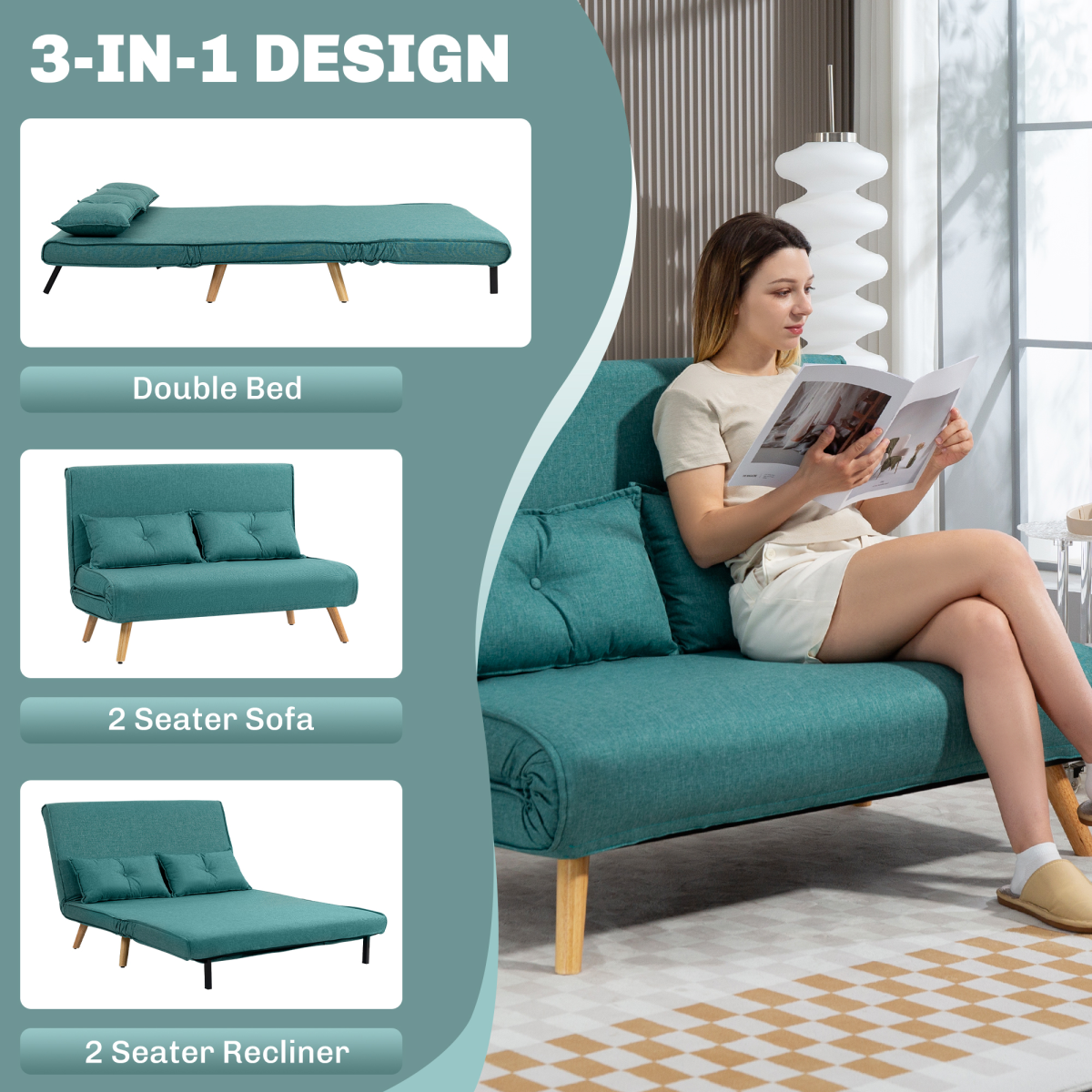 Versatile Green Sofa Bed: Comfort & Style in One Chic Design