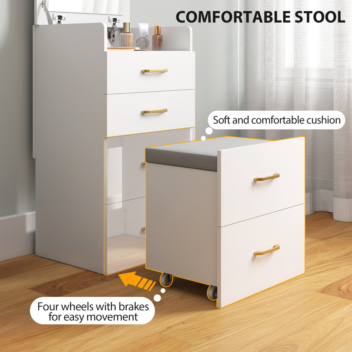 Versatile 3-in-1 Vanity Desk with Mirror & Cushioned Stool