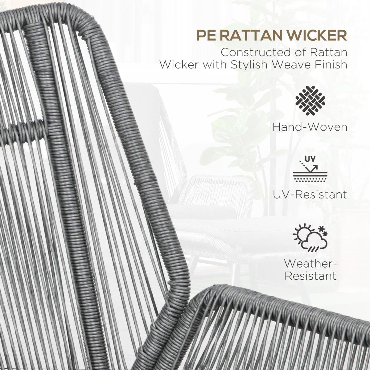 Garden Rattan Chair Set with Adjustable Backrest and Footrest Grey