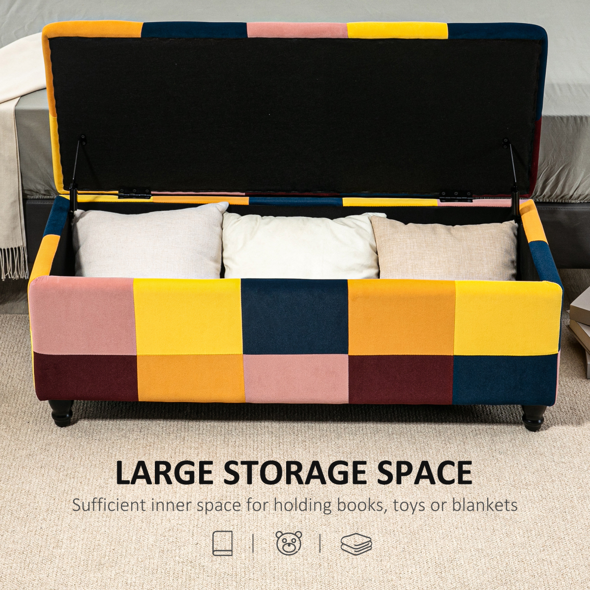 Chic Velvet Storage Ottoman: Stylish Button-Tufted Footstool with Hidden Space