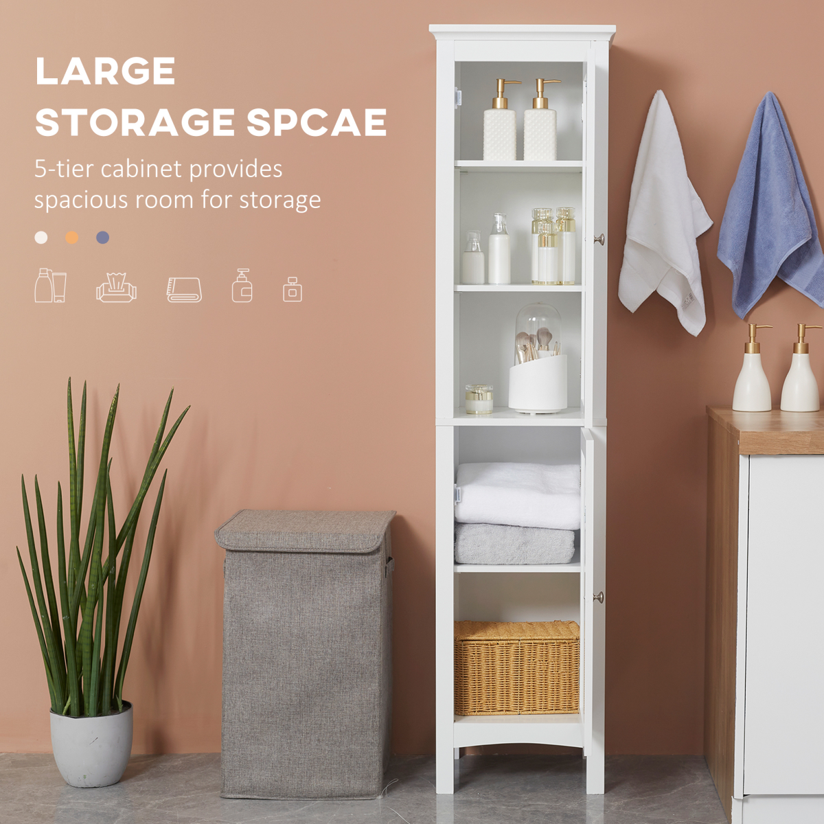 Kleankin Tall Bathroom Cabinet - Double Door Storage with Adjustable Shelves