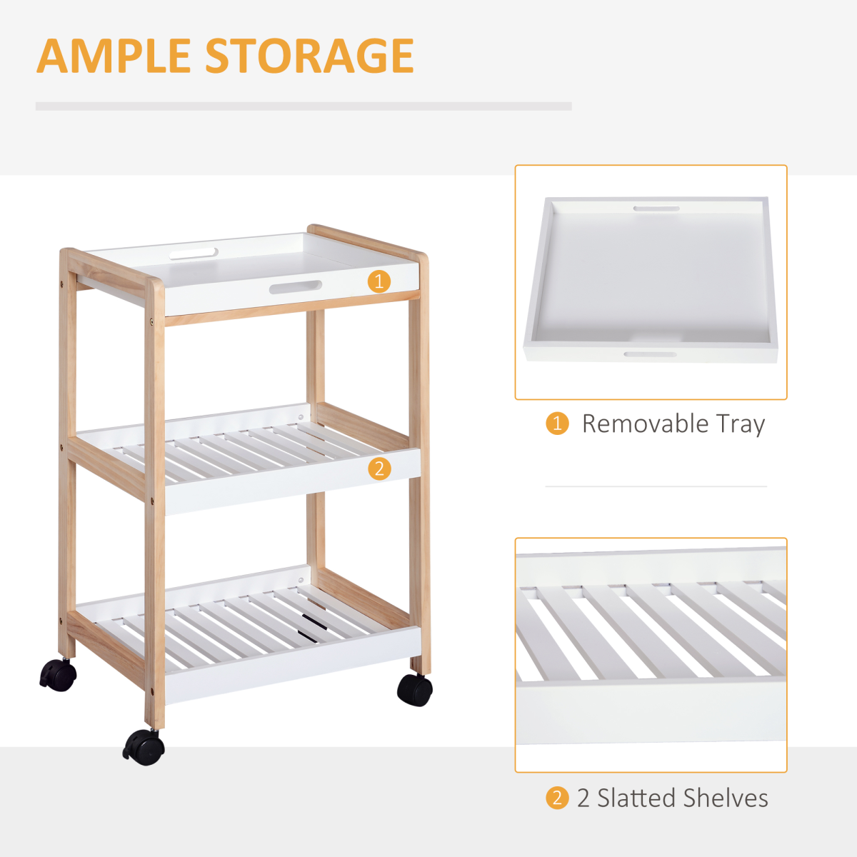Versatile Bamboo & MDF Kitchen Trolley - 3-Tier Mobile Serving Solution