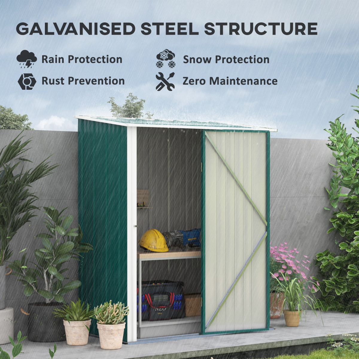 Steel Garden Shed with Lockable Door - Large, Weatherproof, Green