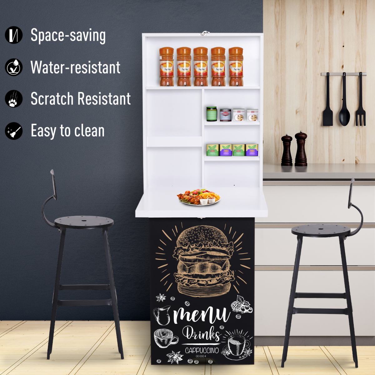 Smart Space Saver: MDF Foldable Wall-Mounted Drop-Leaf Desk with Chalkboard
