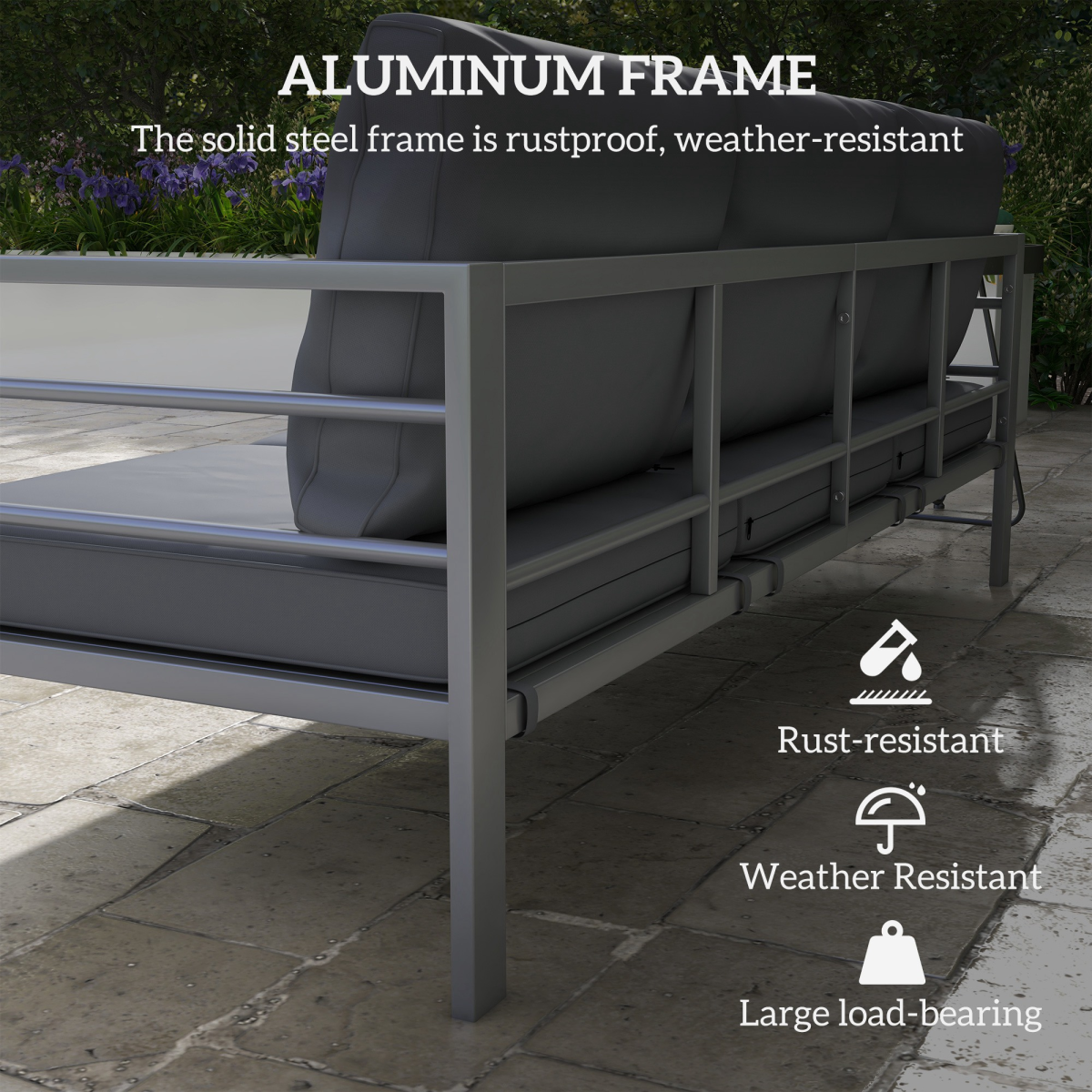 3-Seater Aluminium Garden Bench with Cushions - Grey