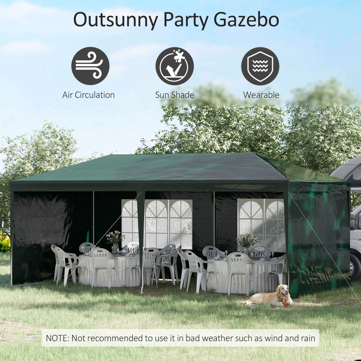 6m x 3m Garden Gazebo Tent with UV-Resistant Canopy, Open Front