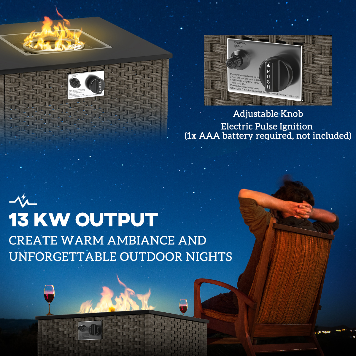 13KW Rattan Gas Fire Pit Table - Stylish Warmth for Your Garden