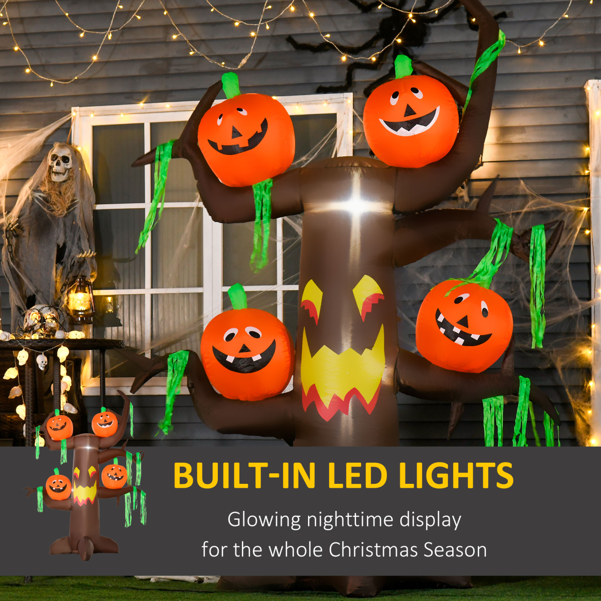 2.4m Halloween Inflatable Ghost Tree with Pumpkins & 6 LED Lights