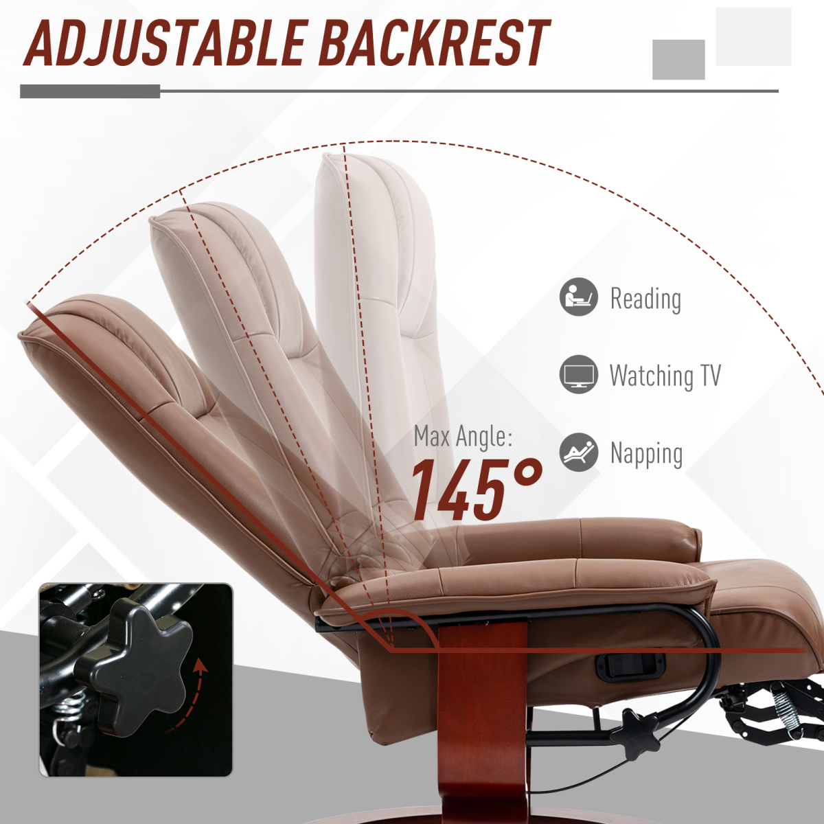 Ergonomic PU Leather Recliner Chair with 360° Swivel & Footrest, Brown