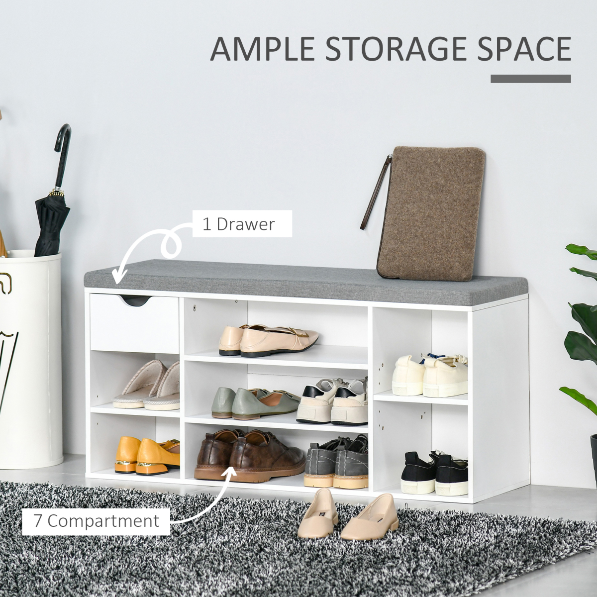 Elegant Shoe Storage Bench with Cushioned Seat & Adjustable Shelves