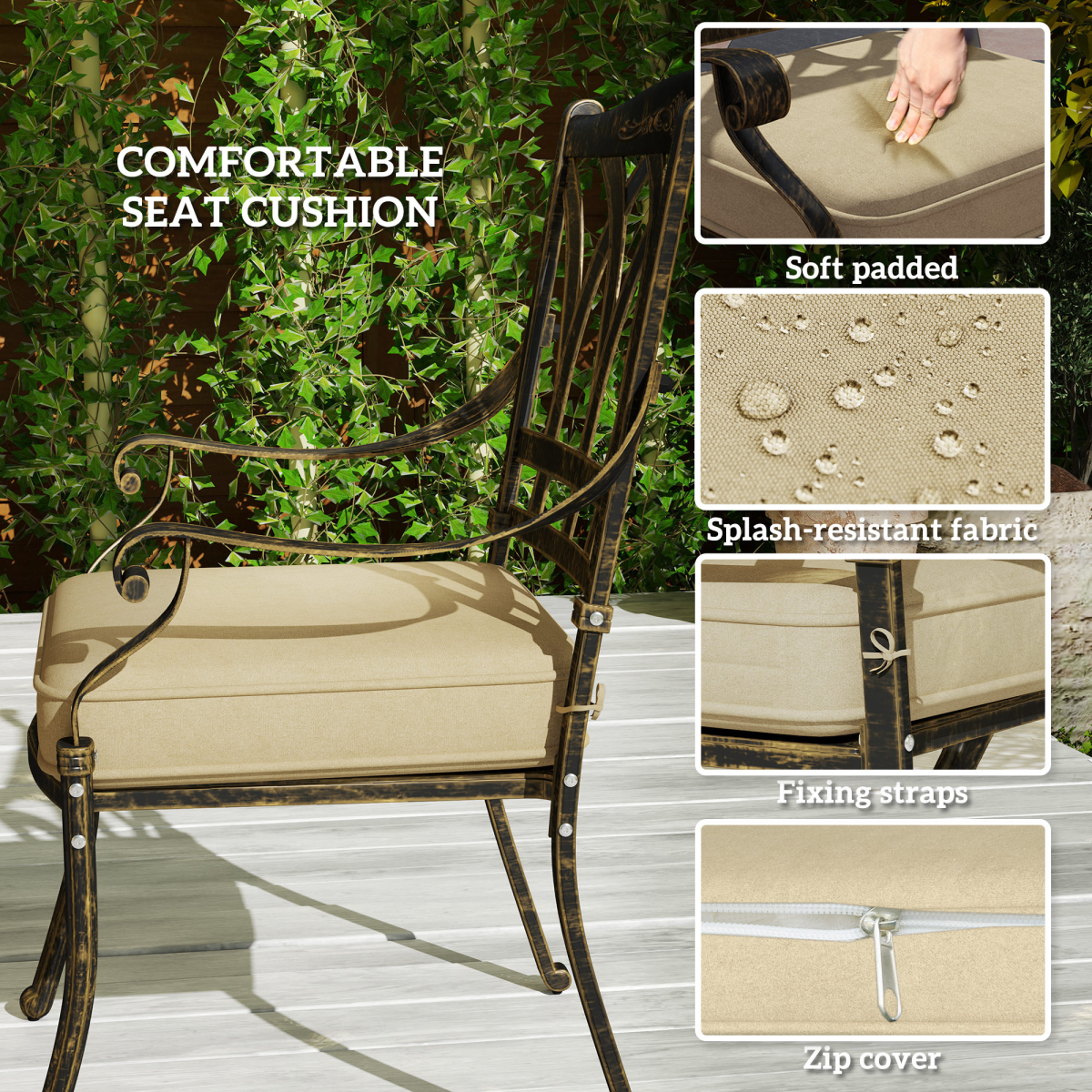 Elegant Nine-Piece Outdoor Dining Set with Cushions & Parasol Hole