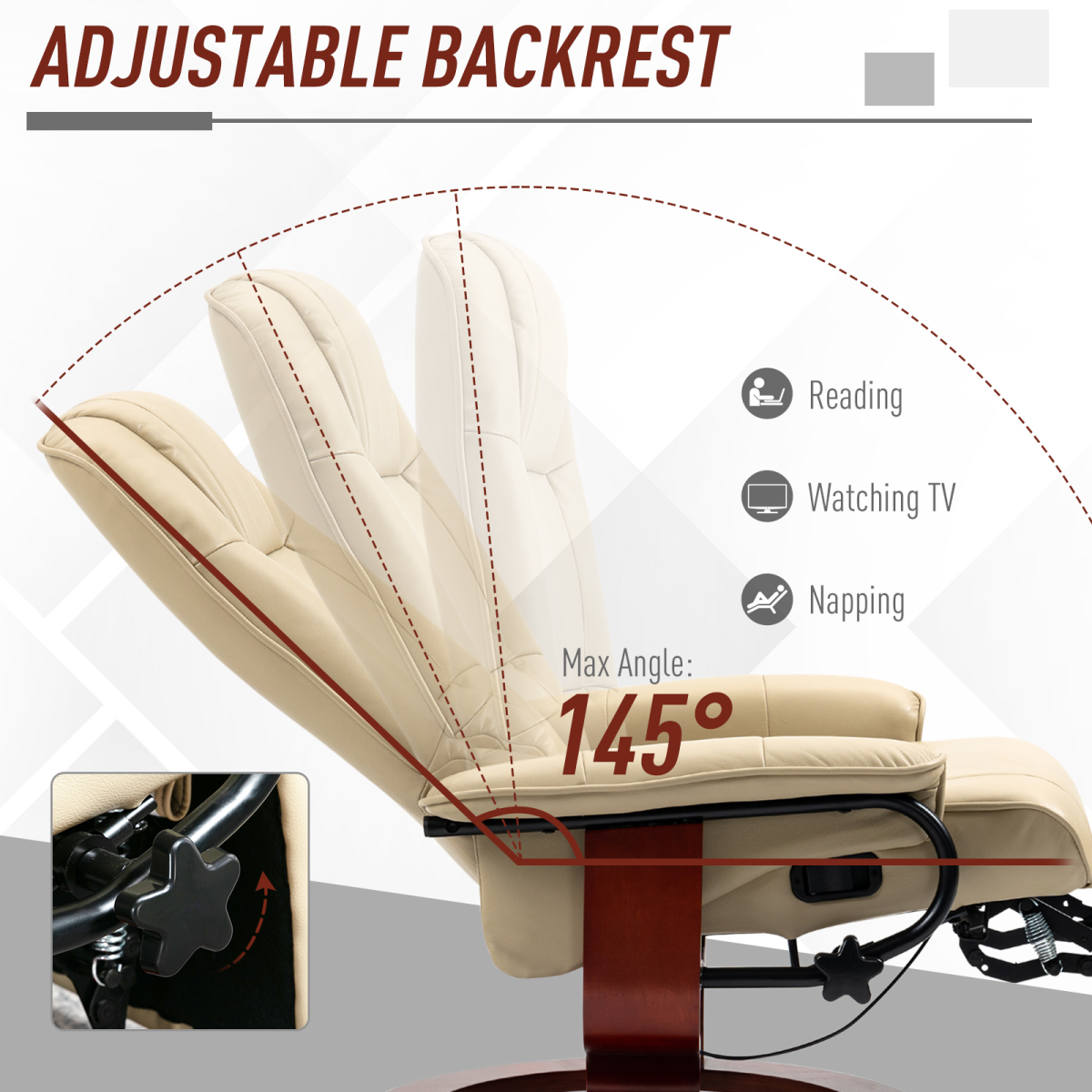 Ergonomic PU Leather Recliner Chair, Cream Lounger Armchair