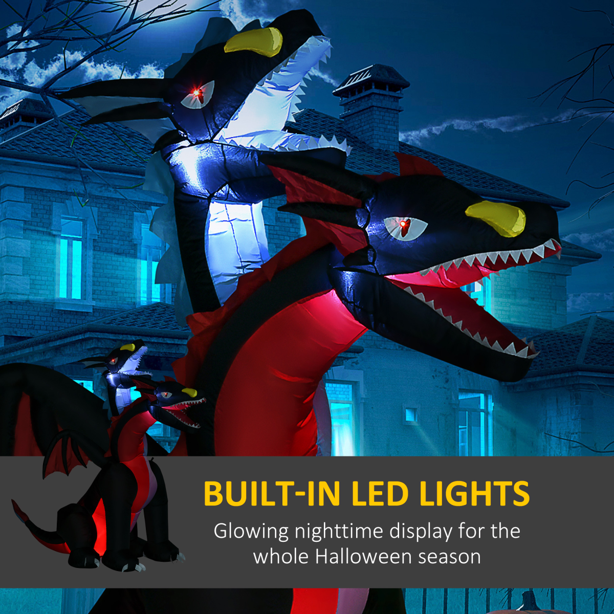 7ft Two-Head Halloween Dragon Inflatable with LED Lights