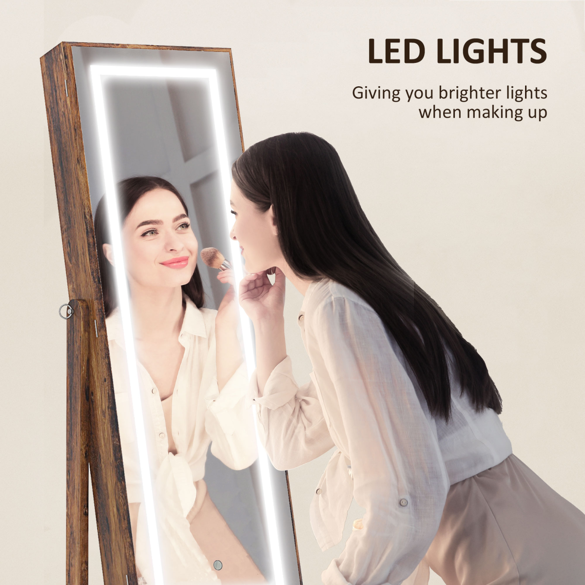 Illuminate Your Style: Rustic LED Full-Length Mirror Cabinet with Ample Storage
