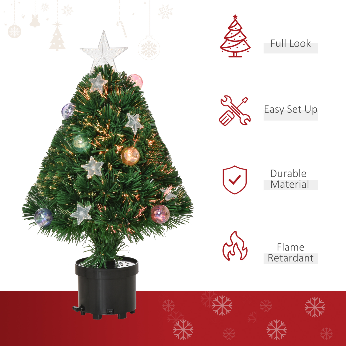 2ft Pre-Lit Tabletop Christmas Tree with LED Lights, Pot & 60 Colorful Baubles
