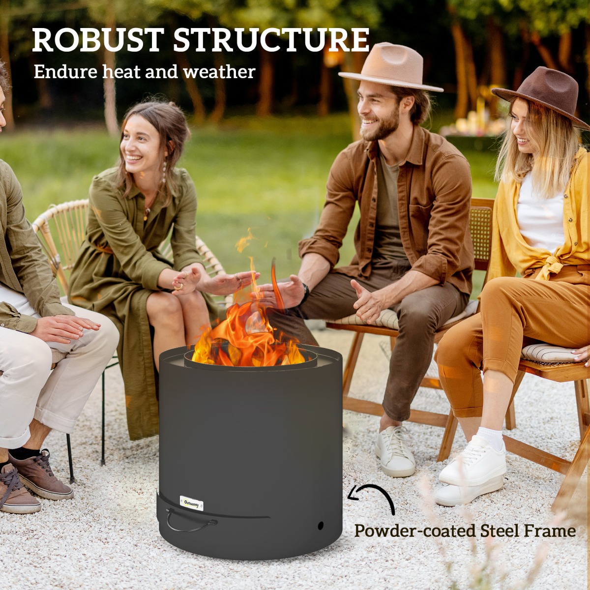 Portable Round Fire Pit: Easy Clean Ash Tray & Poker - Cozy Outdoor Nights