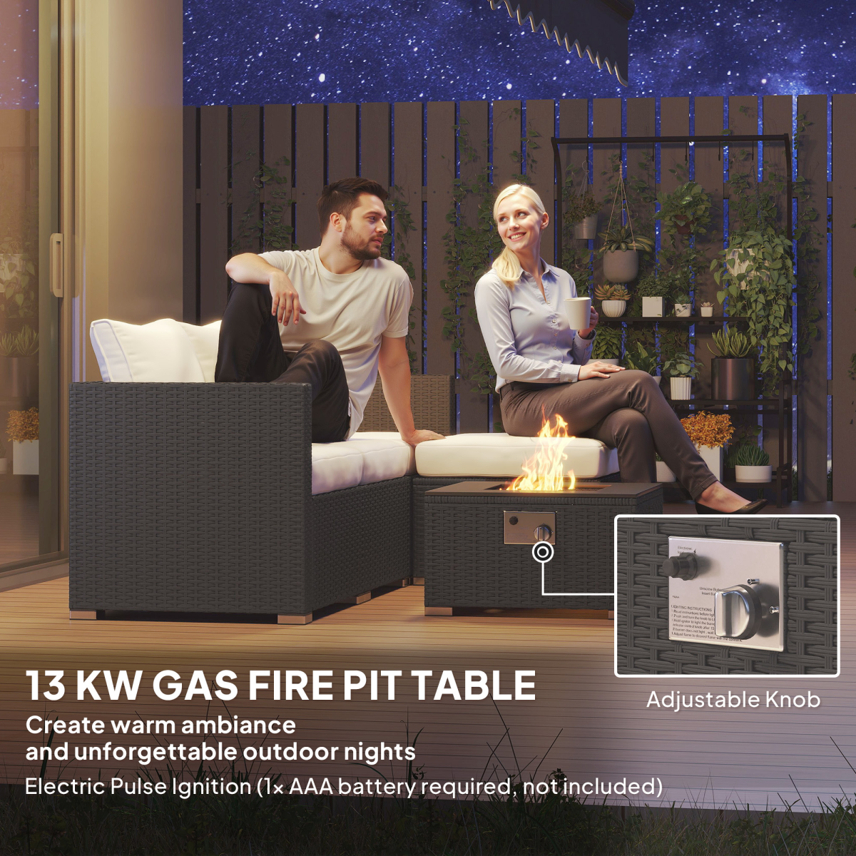 Modular 4-Seater Rattan Sofa Set with Fire Pit Table & Cushions
