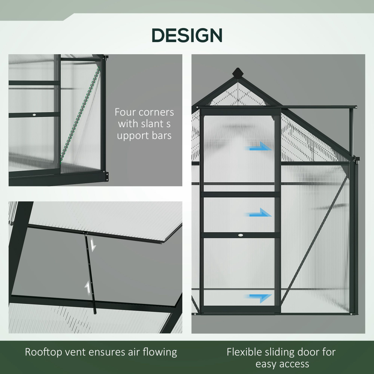 Polycarbonate Walk-In Garden Greenhouse with Aluminium Frame, 6x10 ft