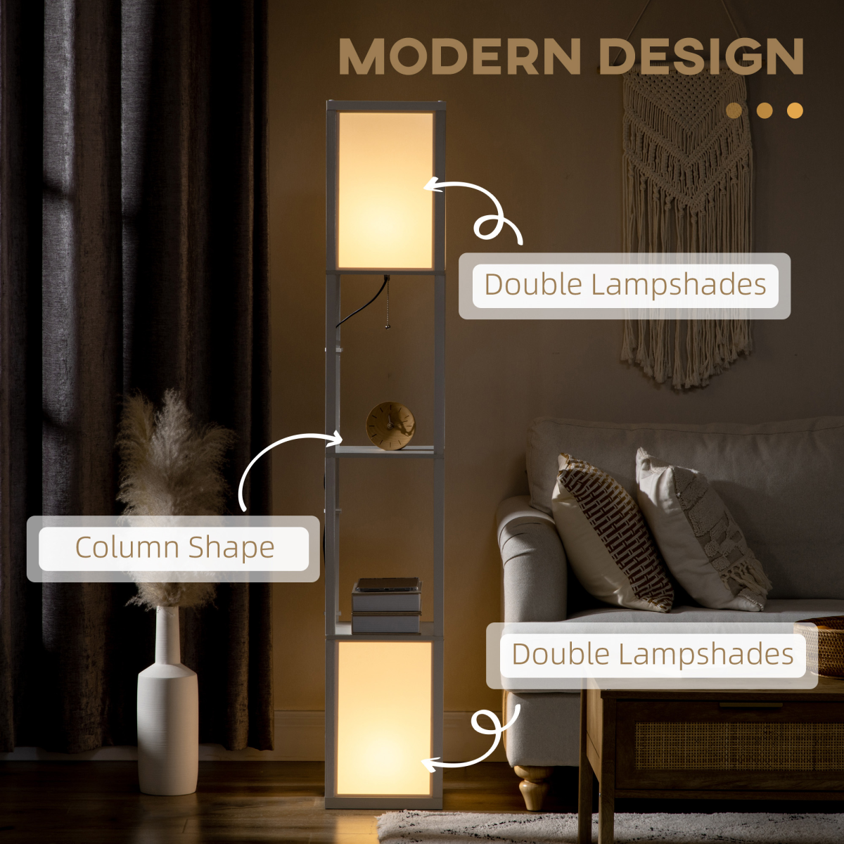 Versatile Dual Light Shelf Floor Lamp for Living Room & Bedroom