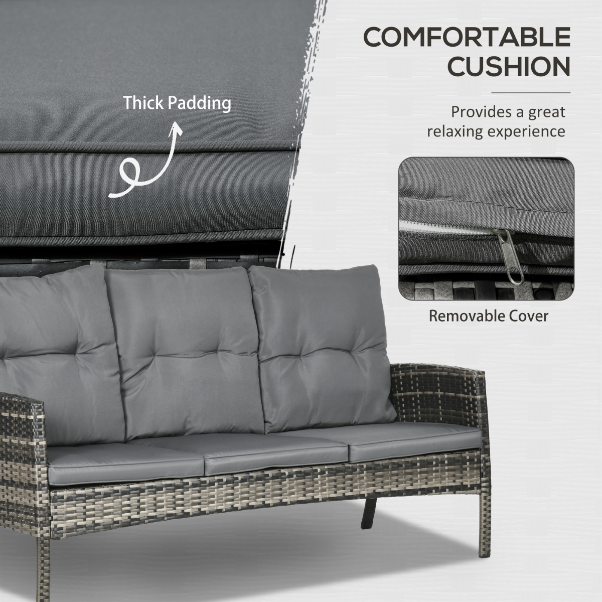 Grey Rattan 6-Piece Outdoor Sofa Set with Cushions & Glass Table