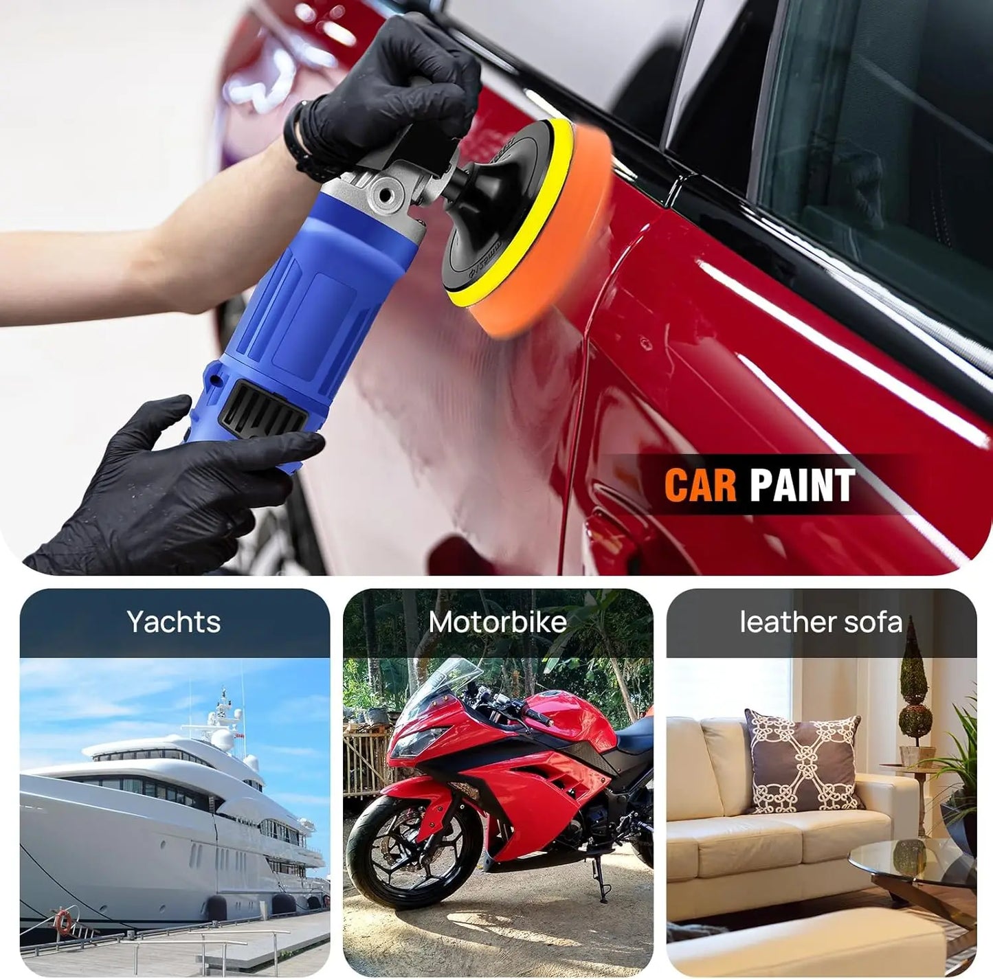 Youseahome Polisher Buffer Car Furniture Polishing Machines Electric Polisher Kit Rotary Car Polishers and Buffers 5000W 6 Speed