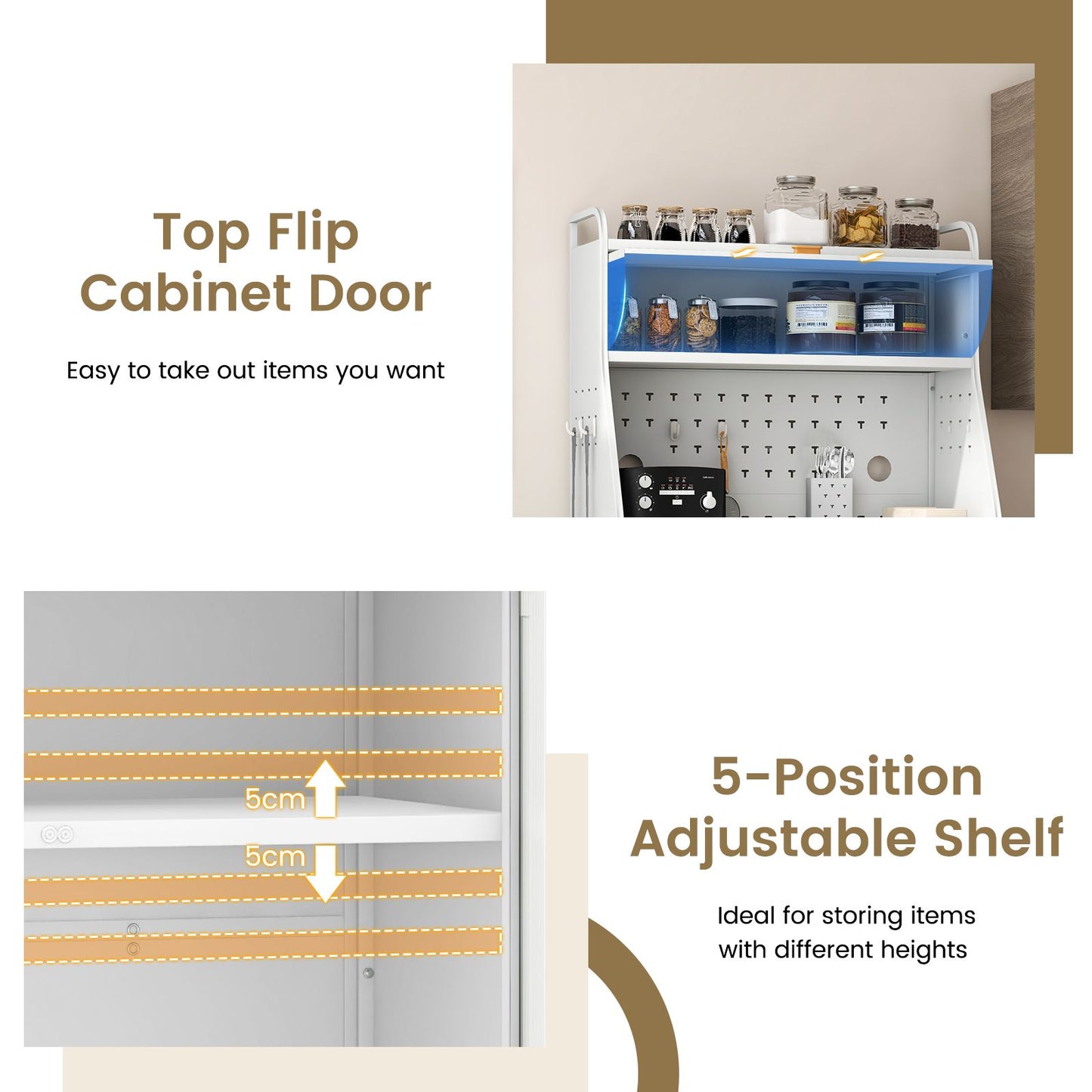 Kitchen Pantry Storage Cabinet Freestanding Baker Rack with Pegboard