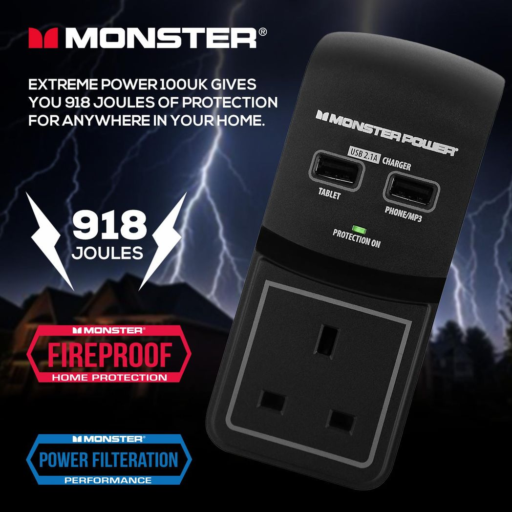 Monster Power Core 100: Surge-Protected Socket with Dual USB Charging Ports