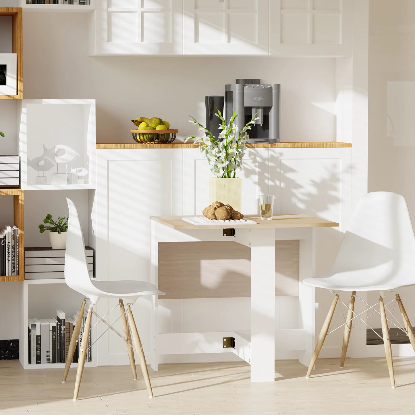 Wooden Folding Table Writing Desk Oak, White Home Office