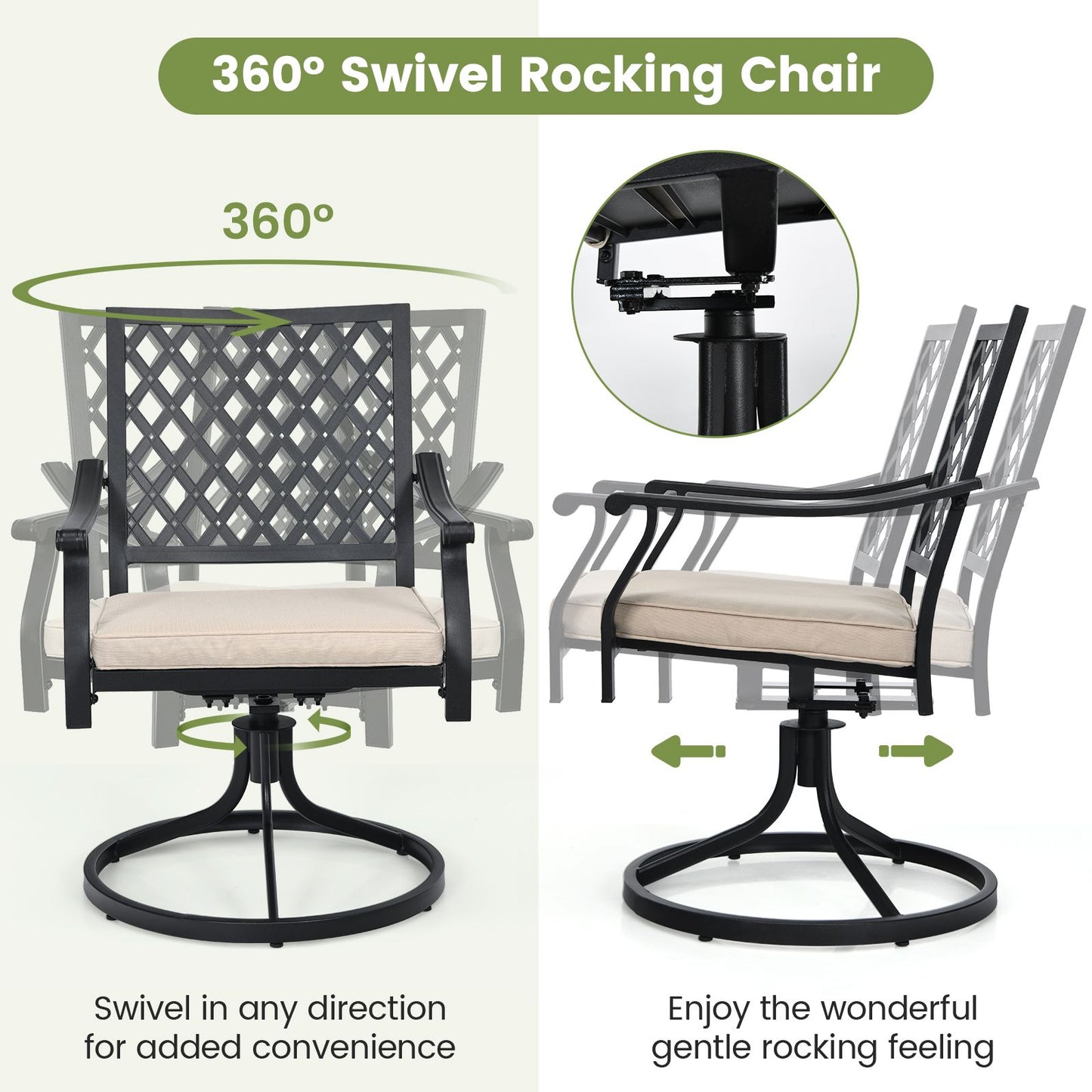 2 Pieces Outdoor Swivel Chair Patio Bistro Dining Chair Set with Soft Seat Cushion