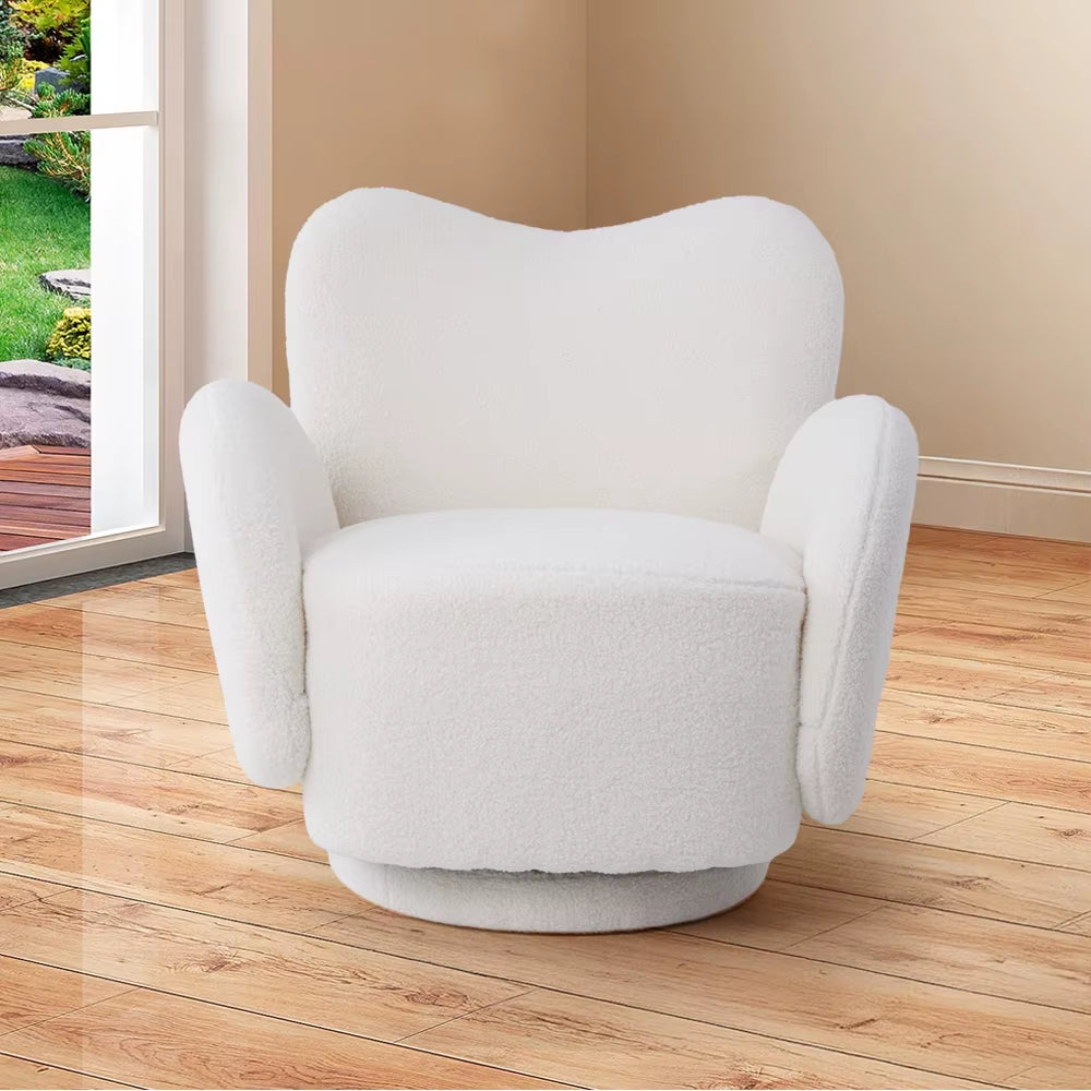 360° Upholstered Teddy Fleece Swivel Chair for Bedroom Living Room and Makeup Room