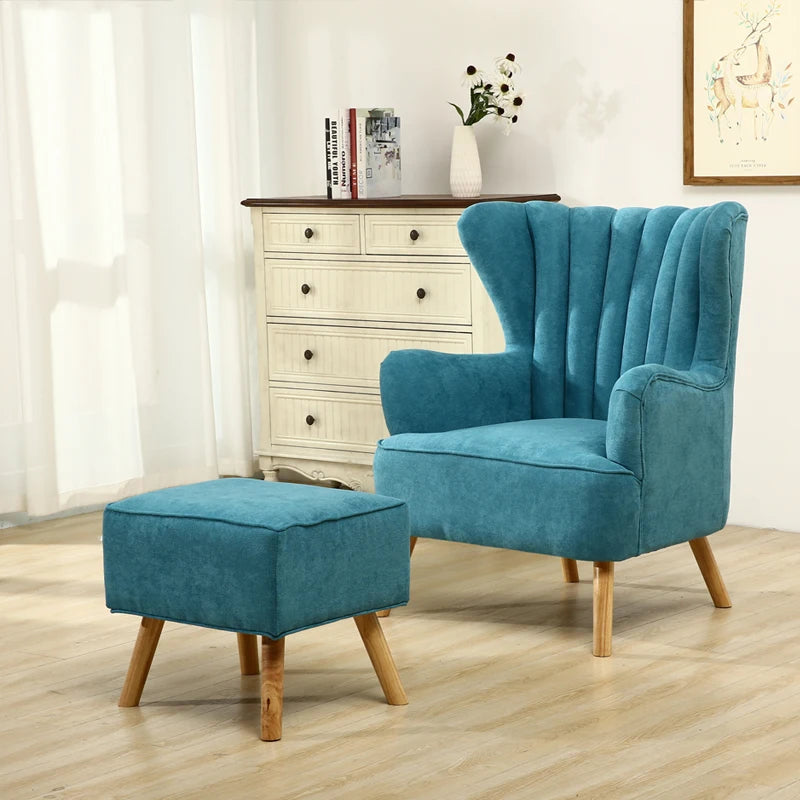 Faux Wool Upholstered Armchair and Footstool for Study and Living Room Makeup Room