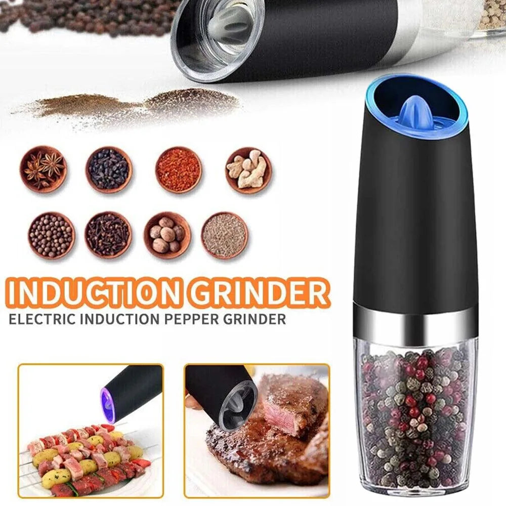 Gravity Electric Pepper and Salt Grinder Mill Adjustable Coarseness Battery Powered with Blue LED Light