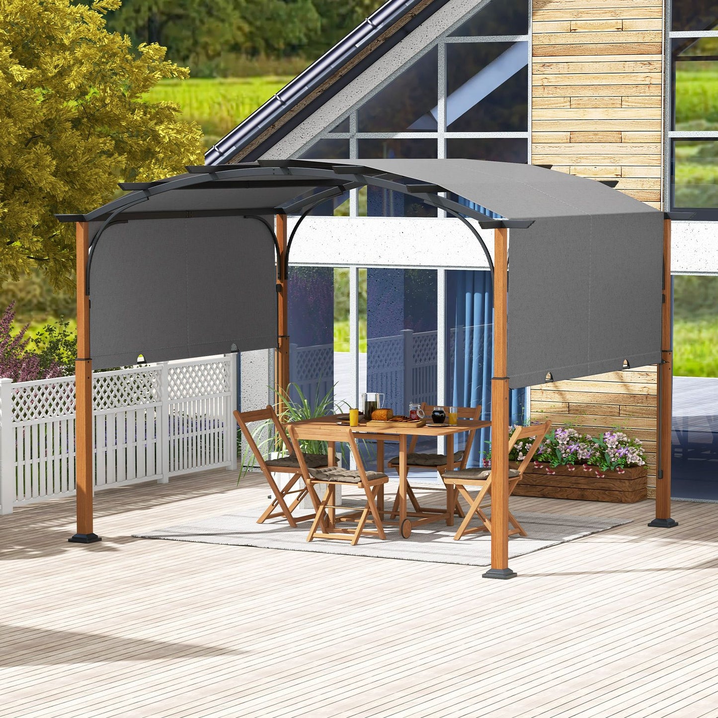300 X 360 Cm Retractable Pergola Arched Patio Pergola with Sun Shade Canopy