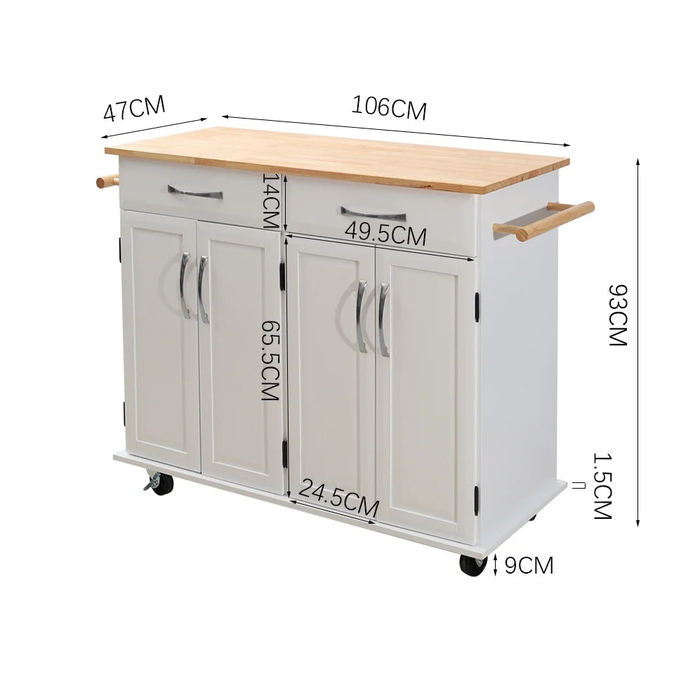 2 Drawers Kitchen Mobile Trolley Storage Cabinet,White