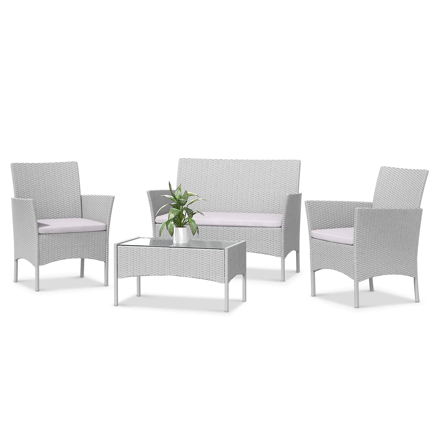 4 Piece Rattan Garden Furniture Set with Cushions Patio Outdoor