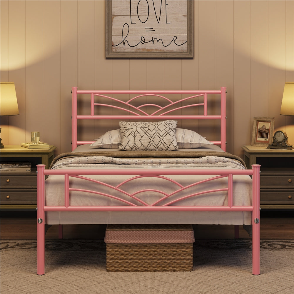 Single Metal Platform Bed Frame, Mattress Foundation with Cloud-inspired Design Headboard Easy Assembly