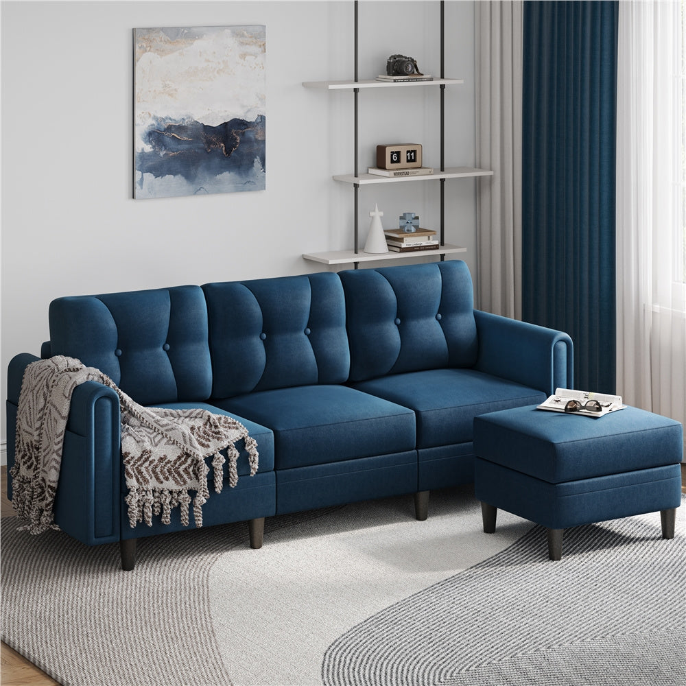 3-Seater Sofa with Ottoman Velvet Upholstered Corner Sofa for Living Room L-shaped Chaise Lounge Sofa