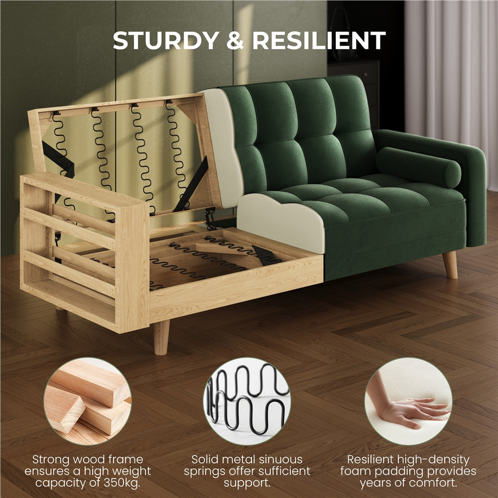 Convertible Sofa Bed, Sofa Bed Velvet Convertible Sofa Bed 3 Seater Futon Sofa Bed with 2 Bolster Pillows and 3 Adjustable Back Angles