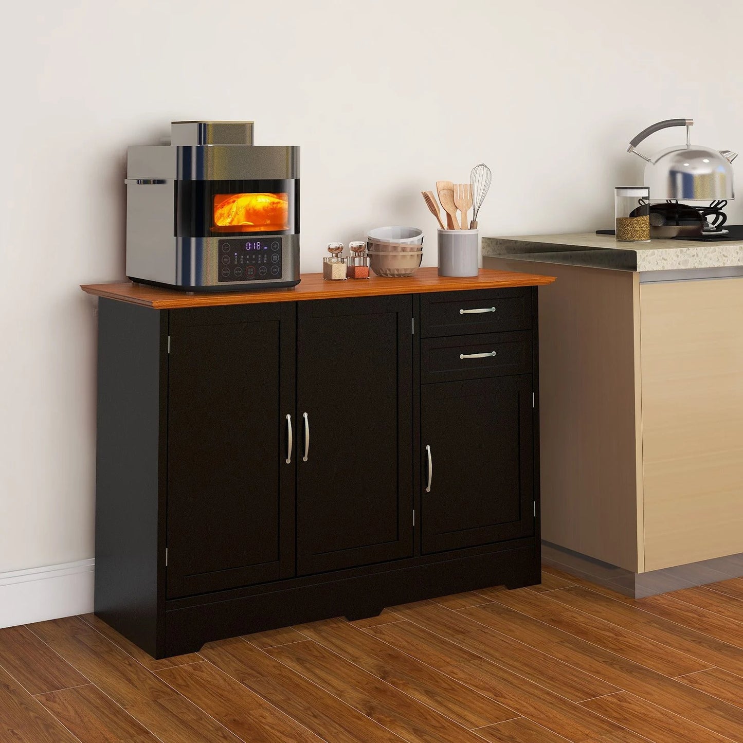 Modern Kitchen Storage Sideboard Cabinet with Adjustable Shelf and Drawers