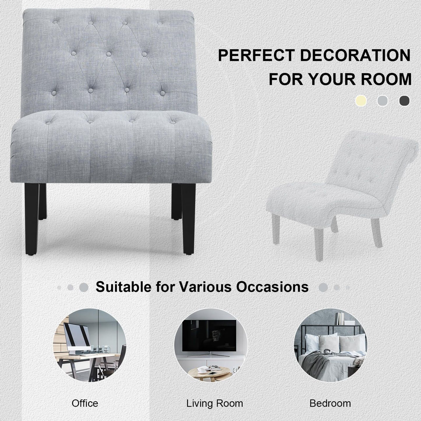 Modern Upholstered Accent Chair with Button Tufted Linen Fabric