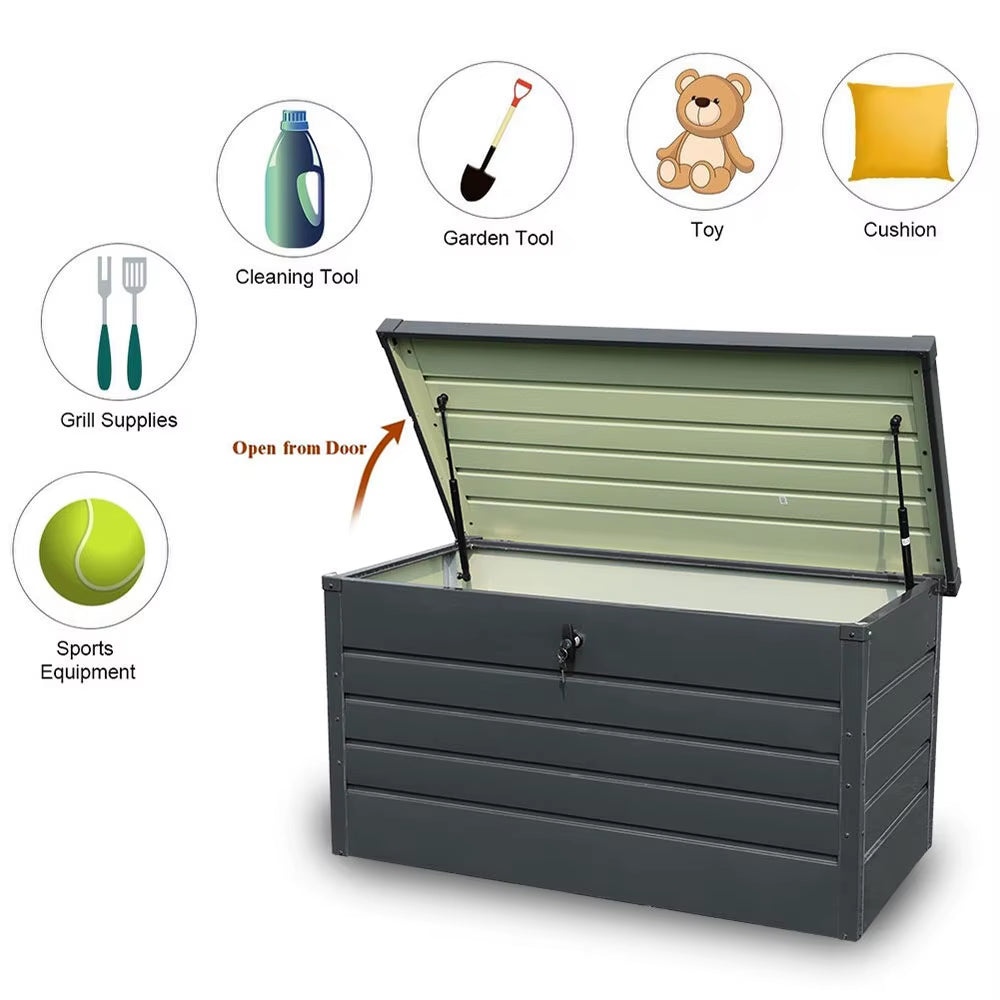 Large Capacity Galvanized Steel Lockable Garden Storage Box, Weatherproof Outdoor Tool Cabinet with Secure Lock